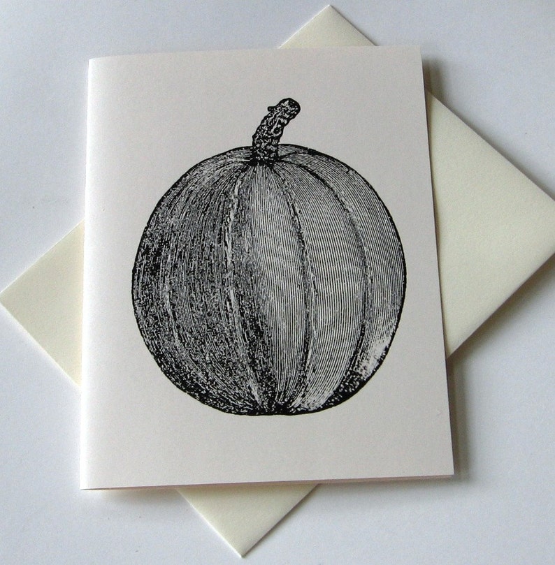 Pumpkin Folded Note Card Set of 10 in White or Ivory with Matching Envelopes image 3