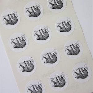 Sloth Stickers One Inch Round Seals