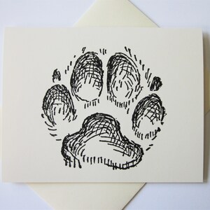 Paw Print Animal Tracks Cartes Ensemble de 10 en ivoire blanc ou clair avec enveloppes assorties