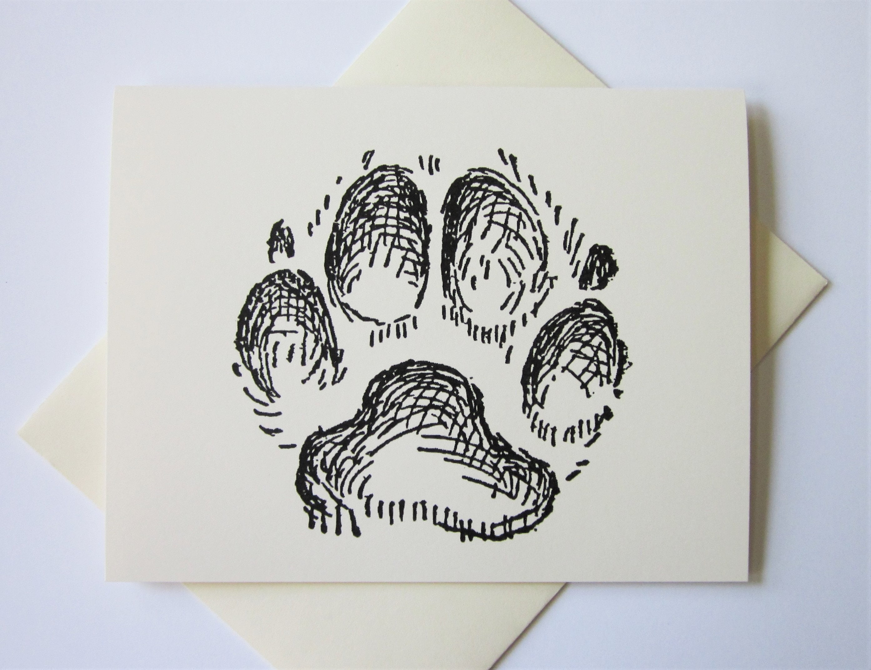 Paw Print Animal Tracks Cards Set of 10 in White or Light Ivory