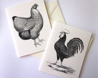 Conjunto de 10 cartões de notas de frango com envelopes correspondentes