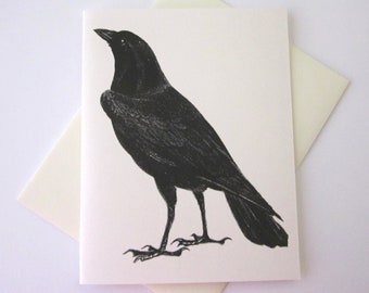 Black Raven Crow Note Card Set of 10 in White or Light Ivory with Matching Envelopes