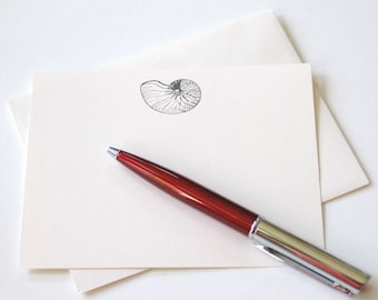 Nautilus Shell Note Cards Stationery Set of 12 Cards in White or Light Ivory with Matching Envelopes