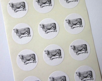 Cow Stickers One Inch Round Seals