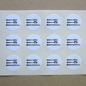 Cutlery Knife Spoon Fork Silverware Stickers One Inch Round Seals image 2