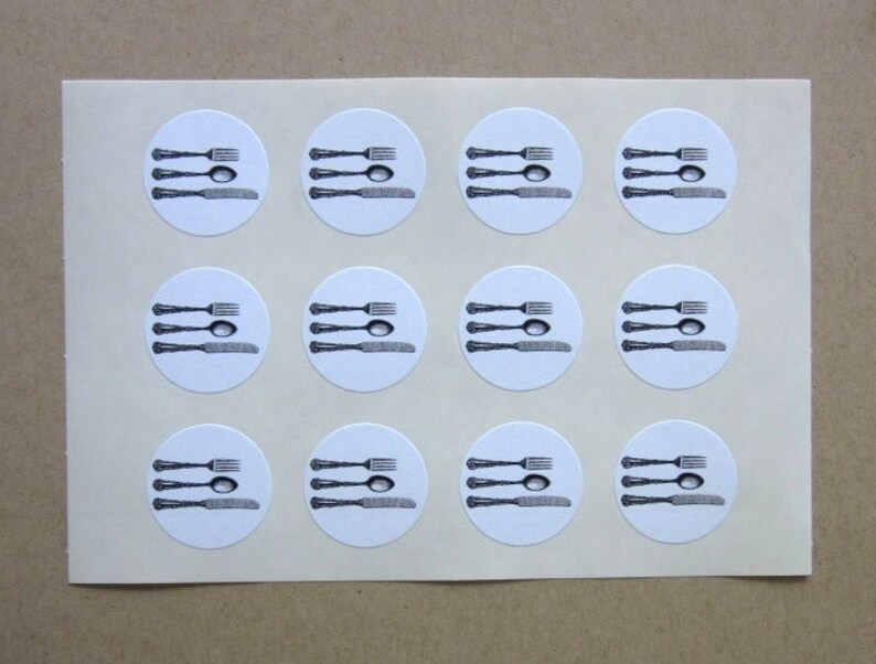 Cutlery Knife Spoon Fork Silverware Stickers One Inch Round Seals image 2