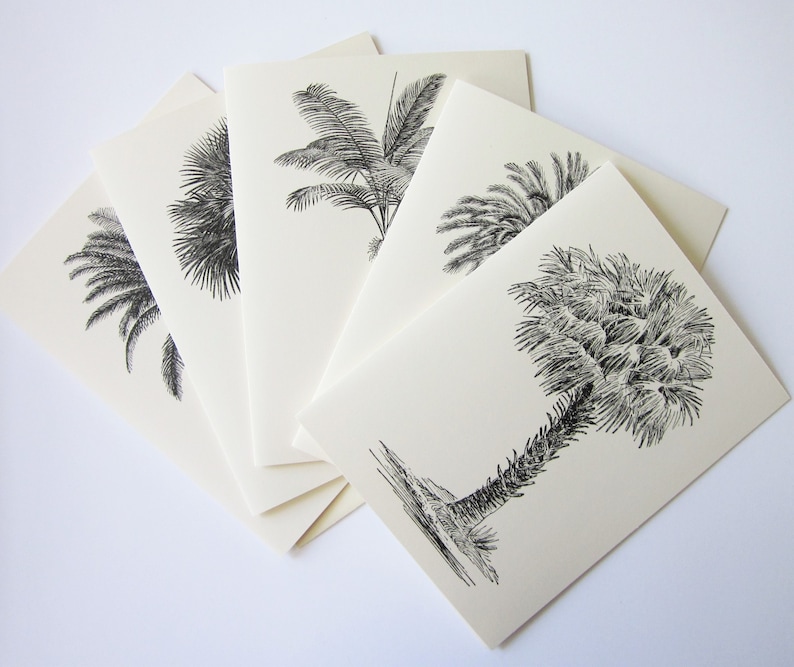 Palm Tree Note Card Set of 10 in White or Light Ivory with Matching