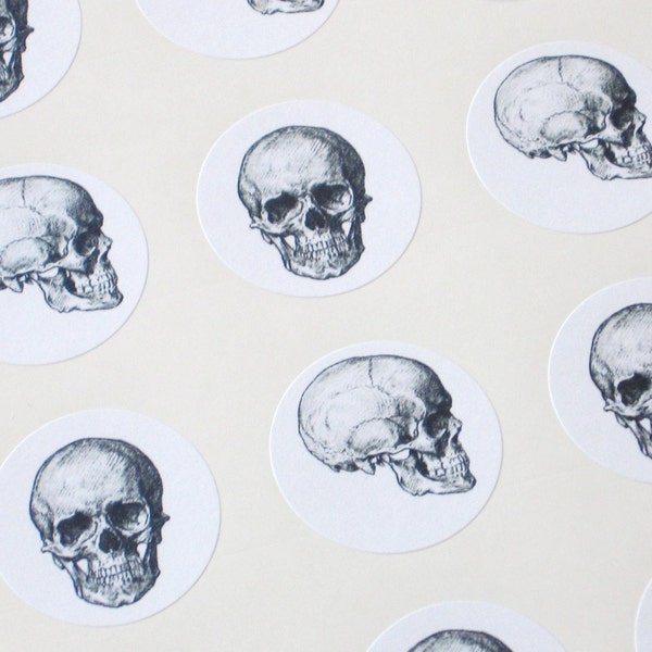 Skull Stickers One Inch Round Seals