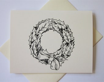 Holly Christmas Wreath Note Cards Set of 10 with Matching Envelopes