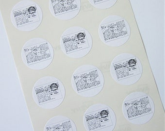 Vintage French Postcard Stickers One Inch Round Seals