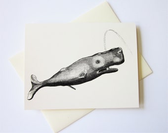 Whale Note Cards Stationery Ensemble de 10 cartes en ivoire blanc ou léger avec enveloppes assorties