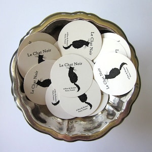 Le Chat Noir, gatto nero tag tondo carta regalo tag Set di 10