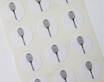 Tennis Racket Stickers One Inch Round Seals