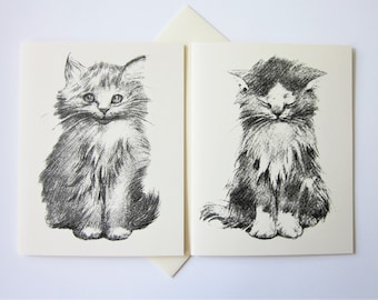 Kitten Cat Note Cards Stationery Set of 10 Cards in White or Light Ivory with Matching Envelopes