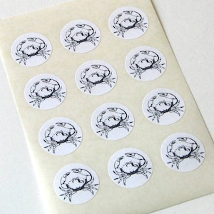 Crab Stickers Sheet of 12 One Inch Round Seals