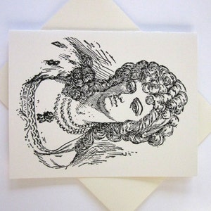 Marie Antionette Note Cards Stationery Set of 10 Cards in White or Light Ivory with Matching Envelopes