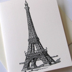 Jeu de cartes de notes de la Tour Eiffel de 10 en ivoire blanc ou clair avec enveloppes assorties