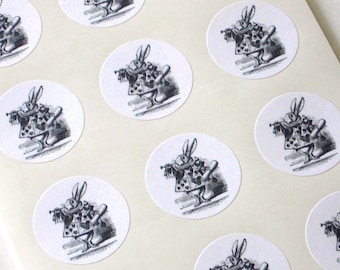 Alice In Wonderland Rabbit Stickers One Inch Round Seals