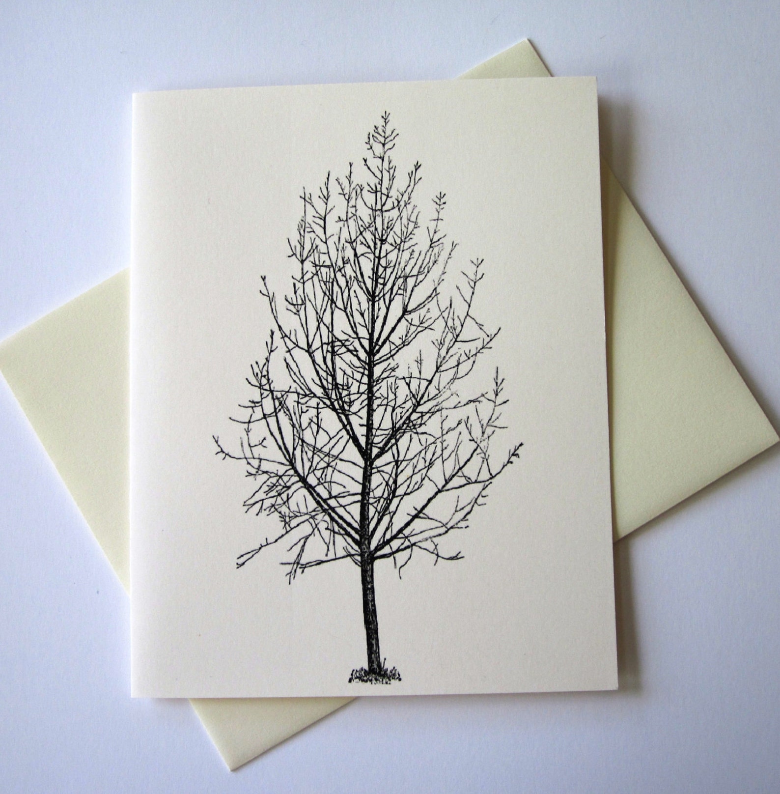 Winter Trees Note Card Set of 10 in White or Light Ivory With - Etsy