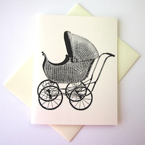 Pram Baby Carriage Note Card Set of 10 in White or Light Ivory with Matching Envelopes