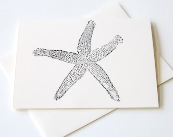 Starfish Note Cards Stationery Set of 10 Cards in White or Light Ivory with Matching Envelopes