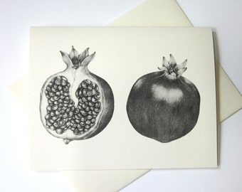 Pomegranate Fruit Note Cards Stationery Set of 10 Cards in White or Light Ivory with Matching Envelopes