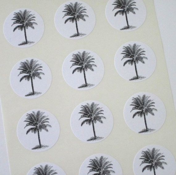 Palm Tree Stickers One Inch Round Seals 