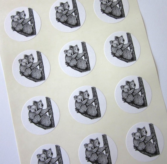 Koala Bear Stickers One Inch Round Seals