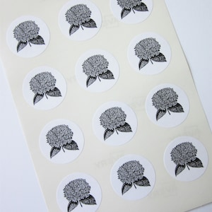 Hydrangea Flower Stickers One Inch Round Seals