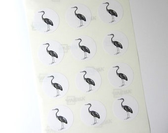 Egret Crane Shore Bird Stickers One Inch Round Seals