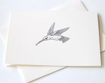 Hummingbird Folded Note Card Set of 10 in White or Ivory with Matching Envelopes