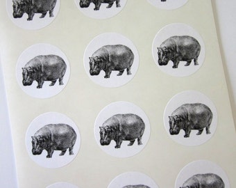 Hippo Hippopotamus Stickers One Inch Round Seals