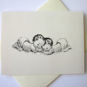Baby Twins Note Cards Stationery Ensemble de 10 cartes en ivoire blanc ou léger avec enveloppes assorties