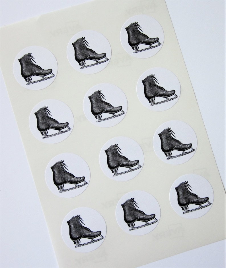 Ice Skate Stickers One Inch Round Seals Etsy