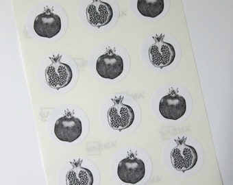 Pomegranate Fruit Stickers One Inch Round Seals