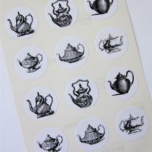 Teapot Stickers One Inch Round Seals