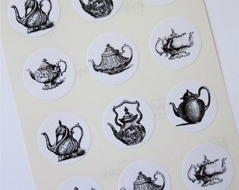 Teapot pegatinas de una pulgada ronda sellos