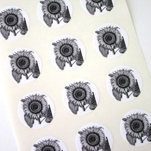 Sunflower Stickers One Inch Round Seals