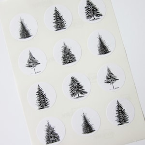 Adesivi per alberi di pino Da un pollice sigilli rotondi 5 immagini di alberi di pino