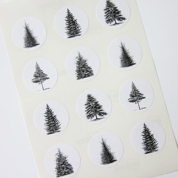 Pine Tree Stickers One Inch Round Seals 5 Pine Tree Images