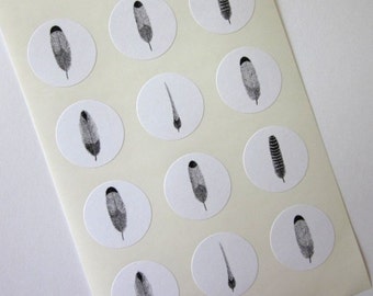 Feather Stickers One Inch Round Seals