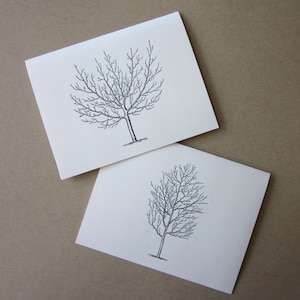 Winter Trees Note Cards Stationery Set of 10 Cards in White or Light Ivory with Matching Envelopes