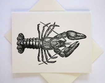 Crawfish Note Cards Stationery Set of 10 Cards in White or Light Ivory with Matching Envelopes