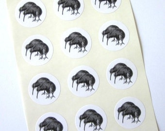 Kiwi Bird Stickers One Inch Round Seals