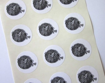 Blowfish Pufferfish Stickers One Inch Round Seals