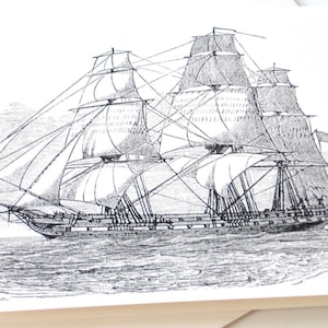 Vintage zeilschip gevouwen notitiekaart set van 10 in wit of ivoor met bijpassende enveloppen