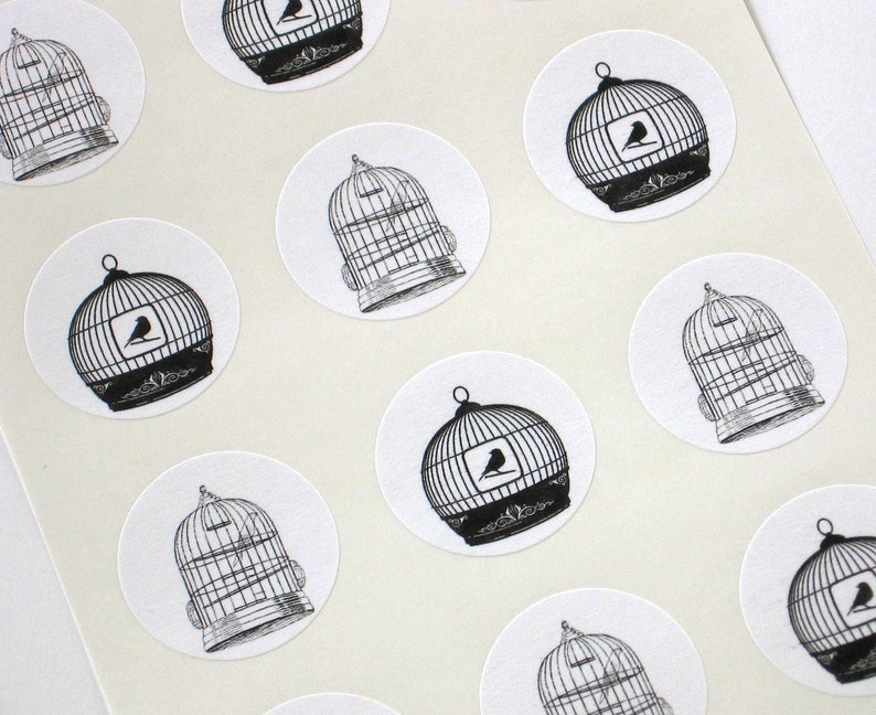 Bird Cage Stickers One Inch Round Seals image 1