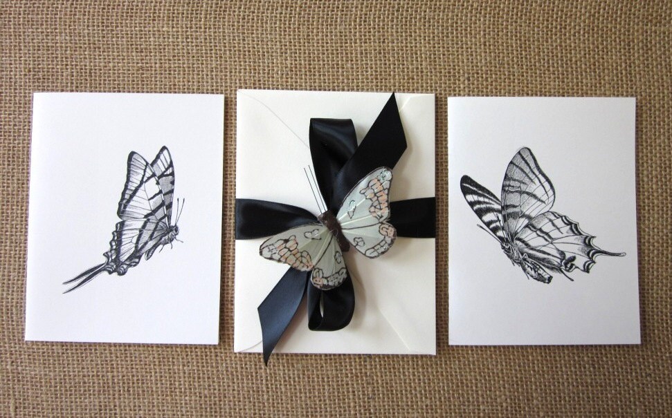 Butterfly Note Cards Stationery Set of 10 Cards in White or Light Ivory ...