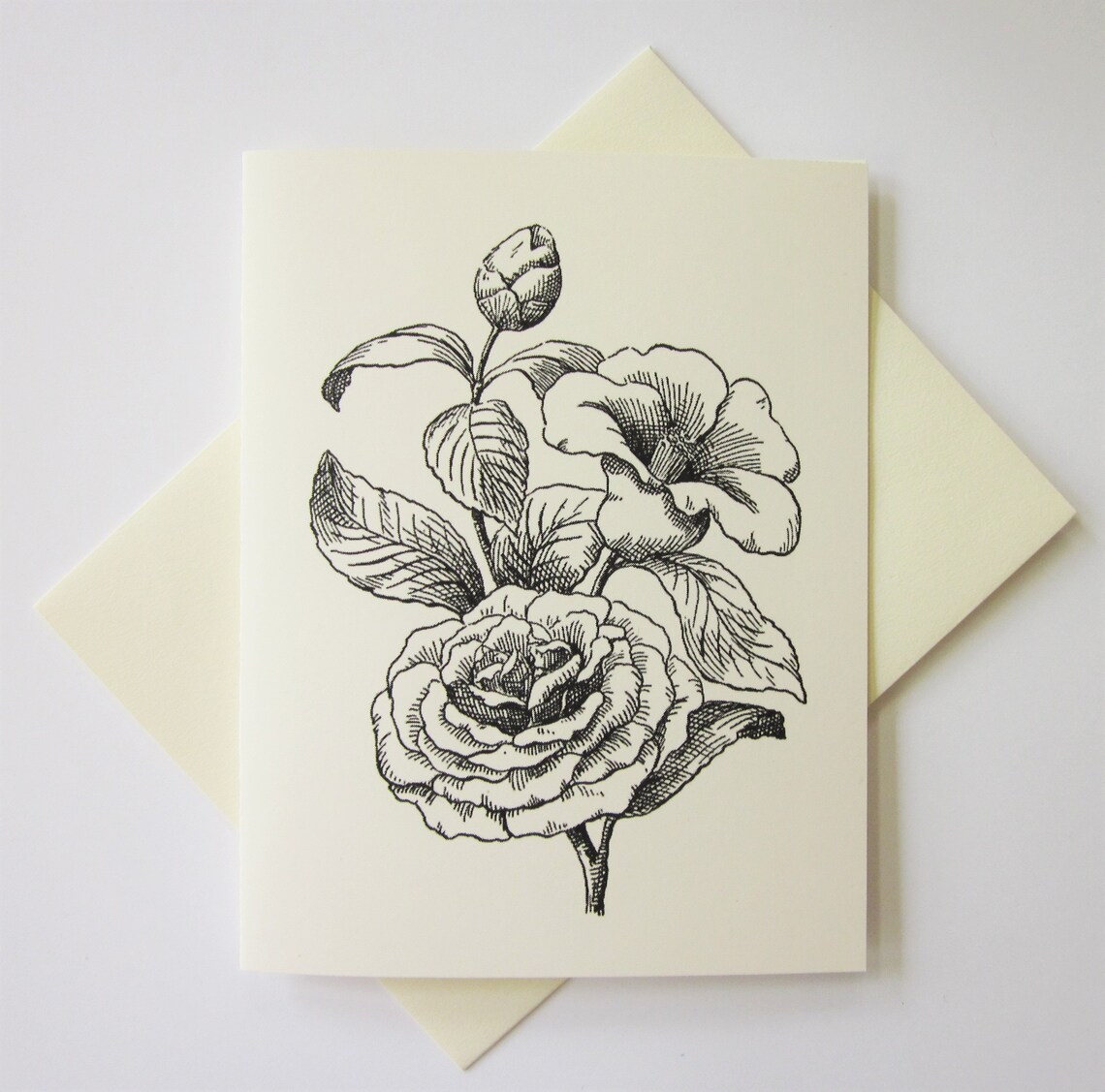Camellia Rose Flower Note Cards Stationery Set of 10 Cards in White or ...