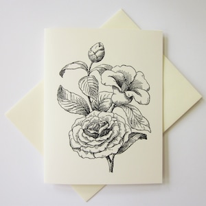 Camellia Rose Flower Note Cards Briefpapier Set van 10 kaarten in wit of licht ivoor met bijpassende enveloppen